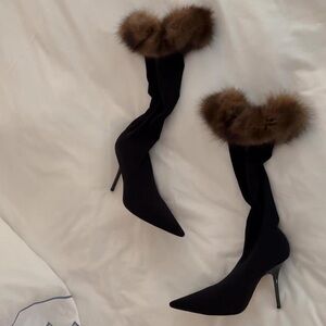 [SOLD] René Caovilla Mink Sock Boots